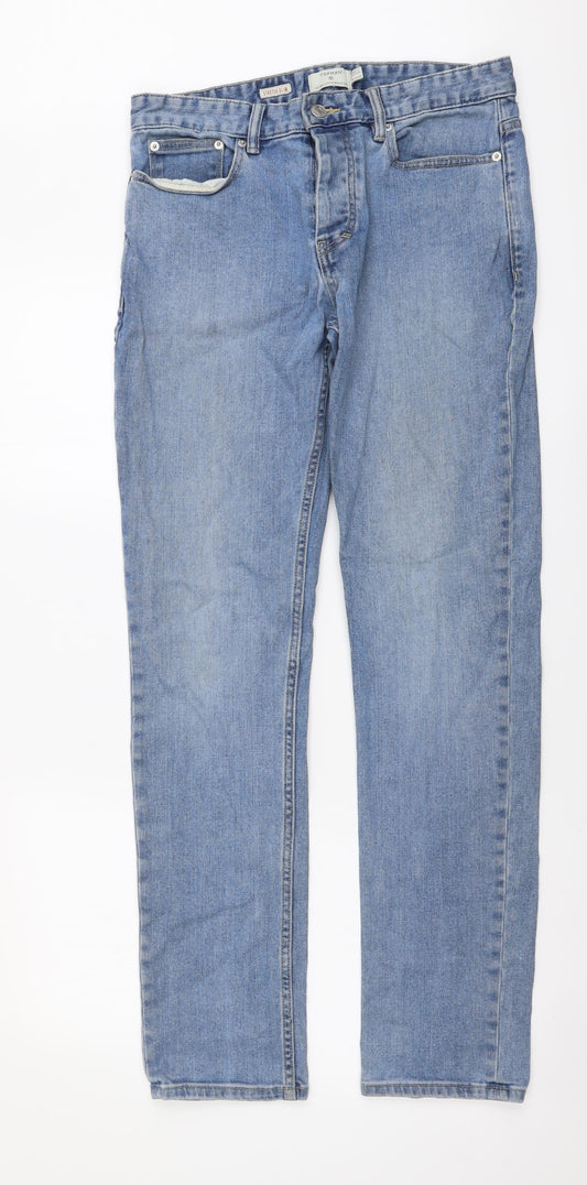 Topshop Mens Blue Cotton Skinny Jeans Size 30 in L32 in Regular Button