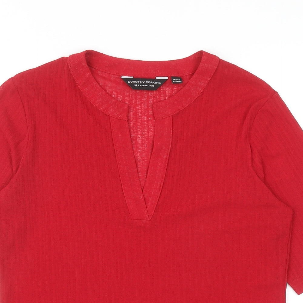 Dorothy Perkins Womens Red Polyester Basic Blouse Size 12 V-Neck