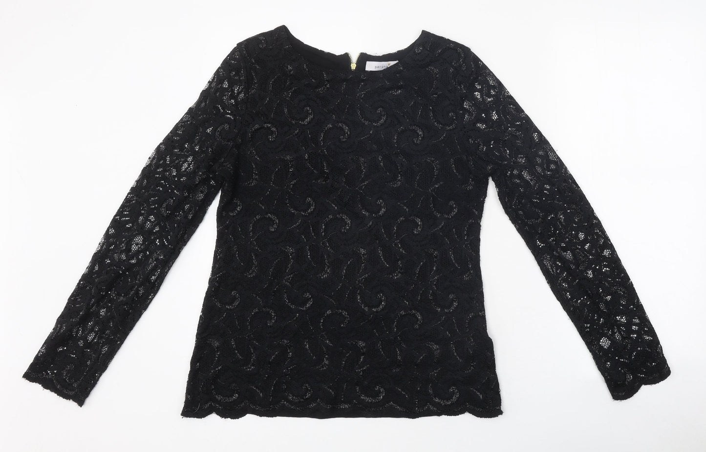 Per Una Womens Black Polyester Basic T-Shirt Size 12 Round Neck
