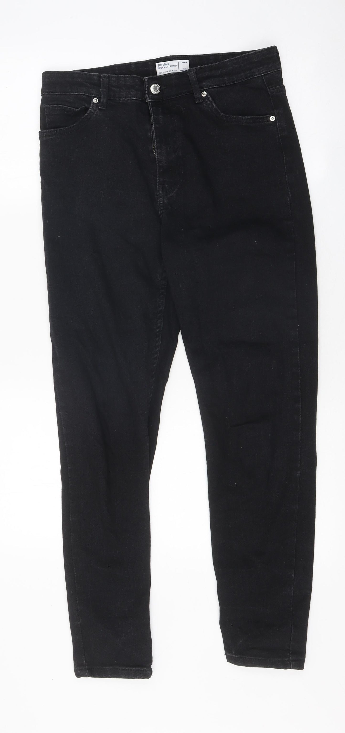 Bershka Mens Black Cotton Skinny Jeans Size 38 in L23 in Regular Zip