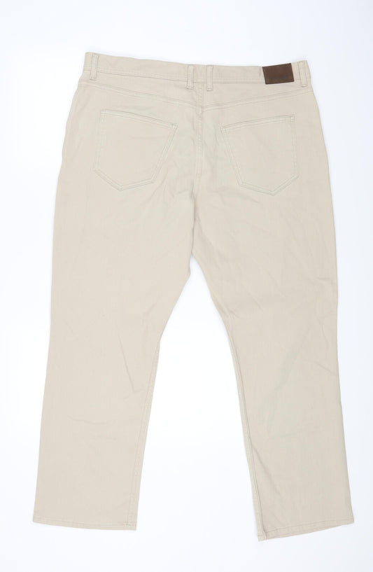 Marks and Spencer Womens Beige Cotton Straight Jeans Size 40 in L29 in Regular Zip