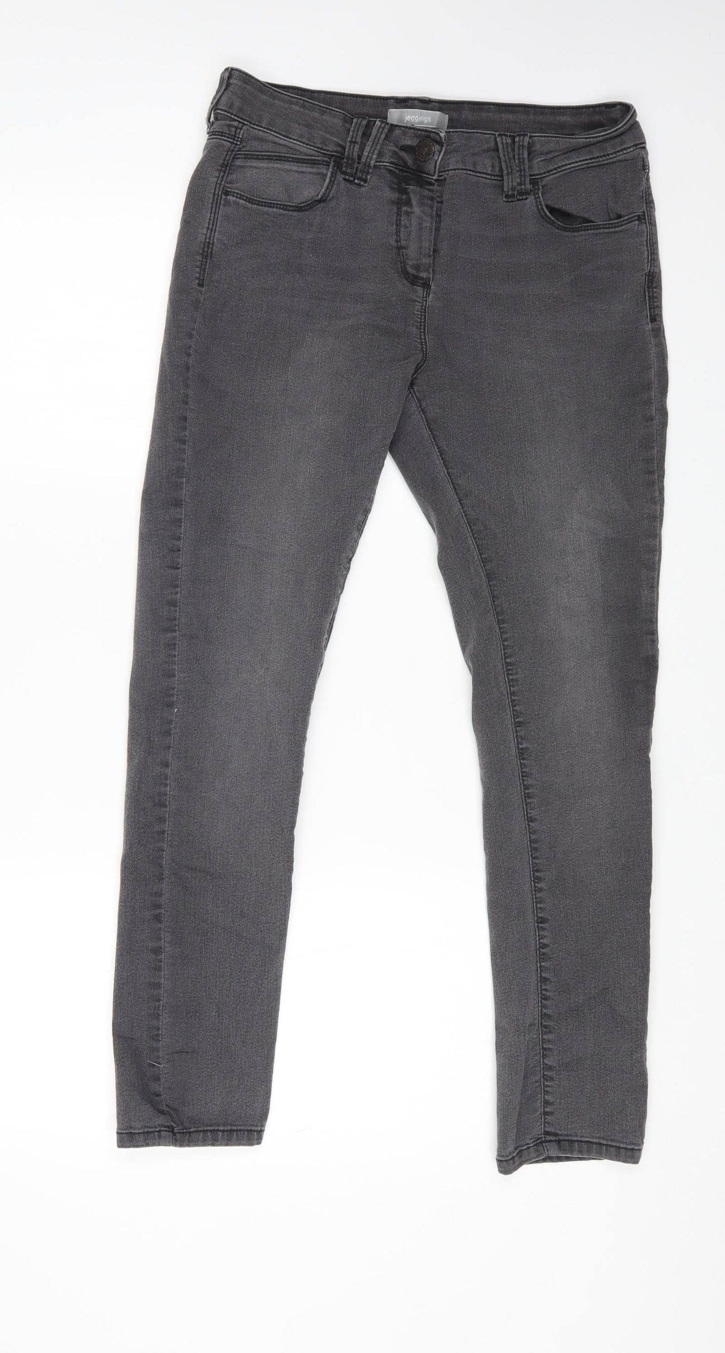 Marks and Spencer Womens Grey Cotton Skinny Jeans Size 12 L25 in Regular Zip