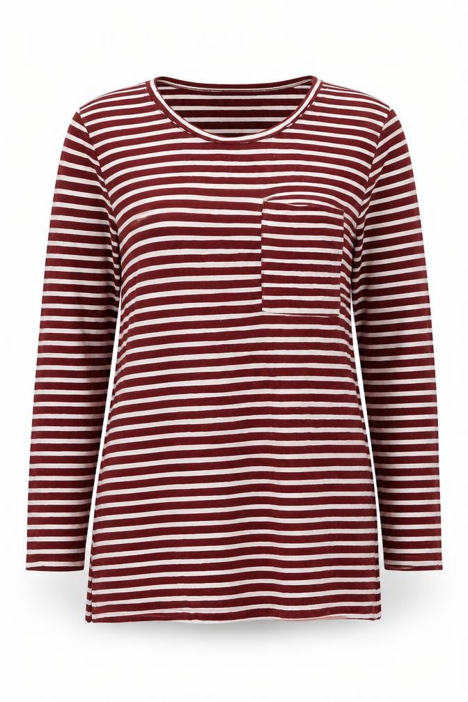 Marks and Spencer Womens Red Striped Viscose Tunic T-Shirt Size 8 Round Neck