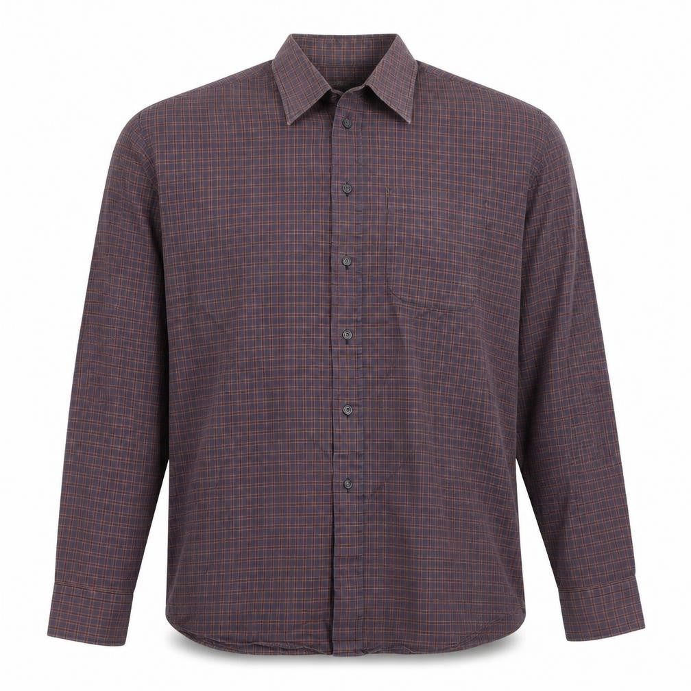 Marks and Spencer Mens Grey Plaid Cotton Button-Up Size 16 Collared Button - Collar 16 Inch