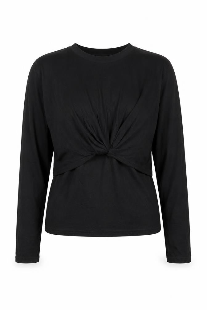 PRETTYLITTLETHING Womens Black Cotton Basic T-Shirt Size 10 Round Neck - Knot Detail