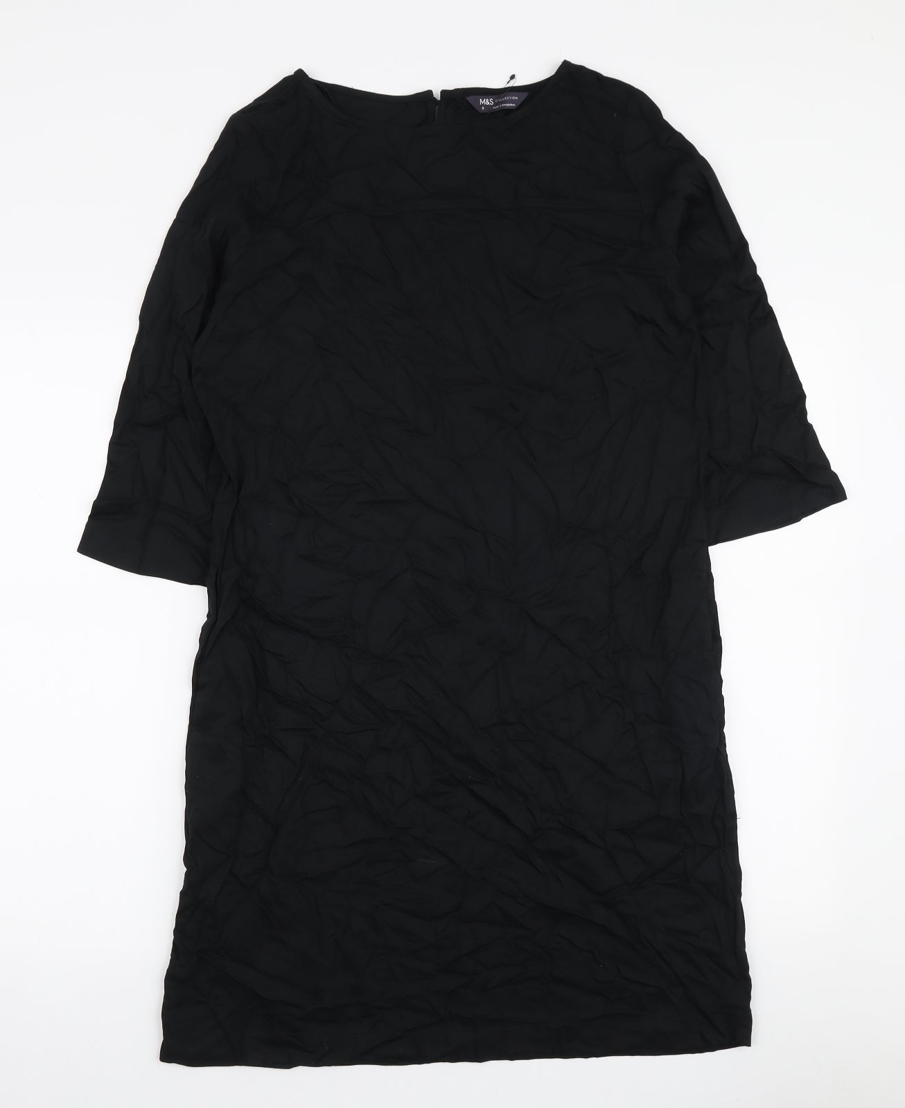 Marks and Spencer Womens Black Viscose A-Line Size 8 Boat Neck Button