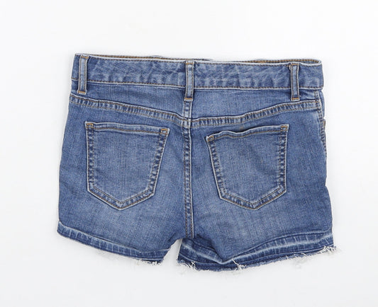 Gap Girls Blue Cotton Hot Pants Shorts Size 8 Years Regular Zip - Distressed hem