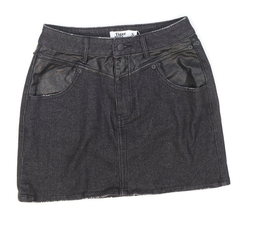 Tiger Mist Womens Black Cotton Mini Skirt Size S Zip - Pleather