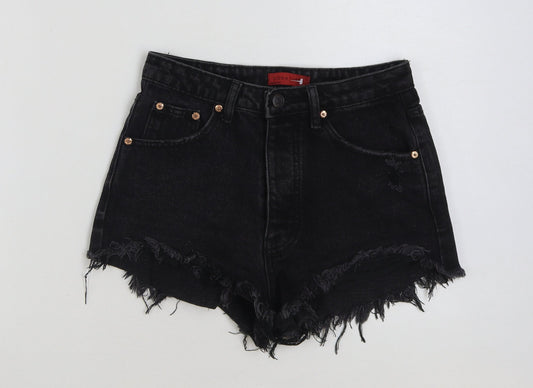 Signature Womens Black Cotton Hot Pants Shorts Size S Regular Button - Distressed