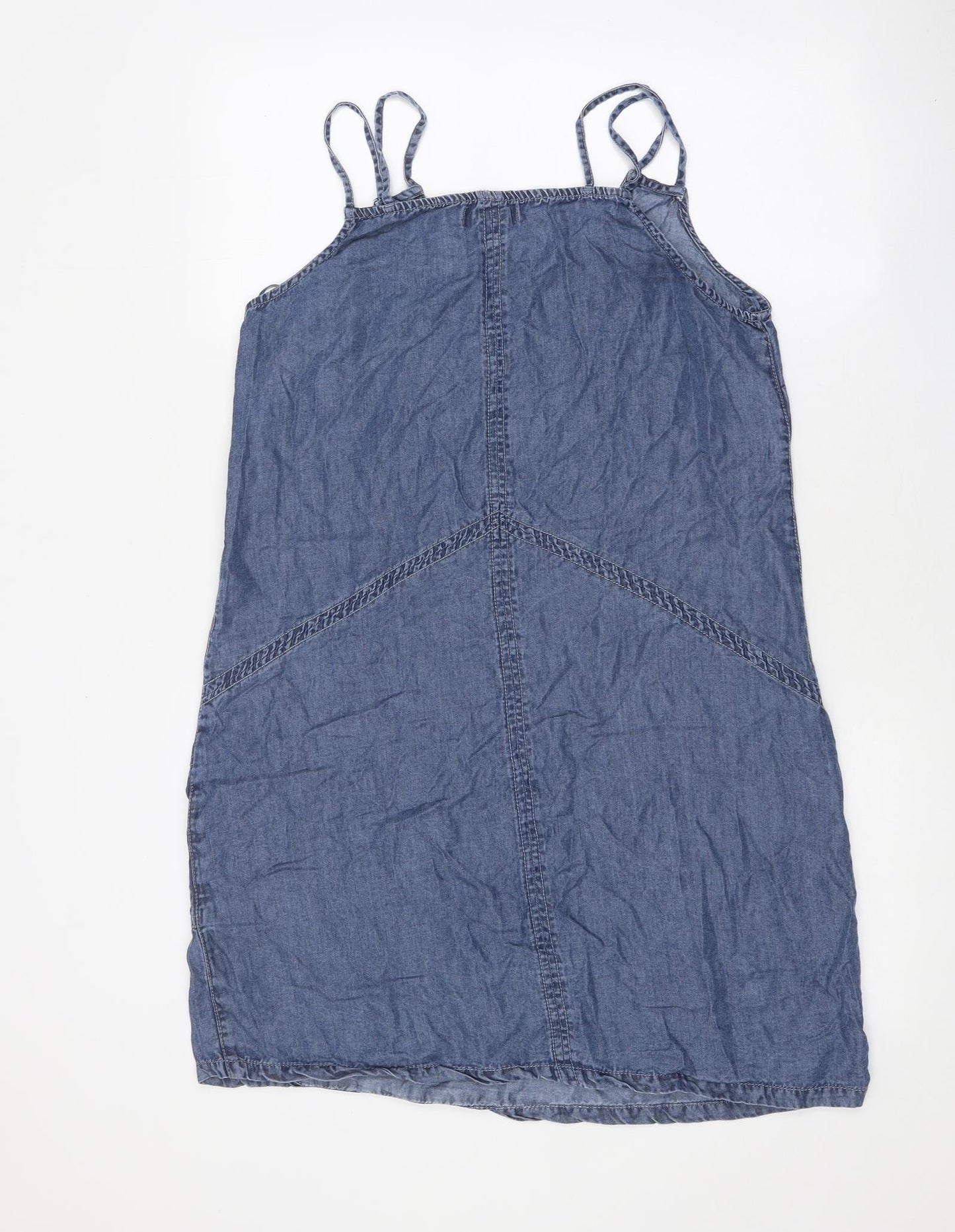 Yessica Womens Blue 100% Cotton Tank Dress Size 8 Square Neck Pullover