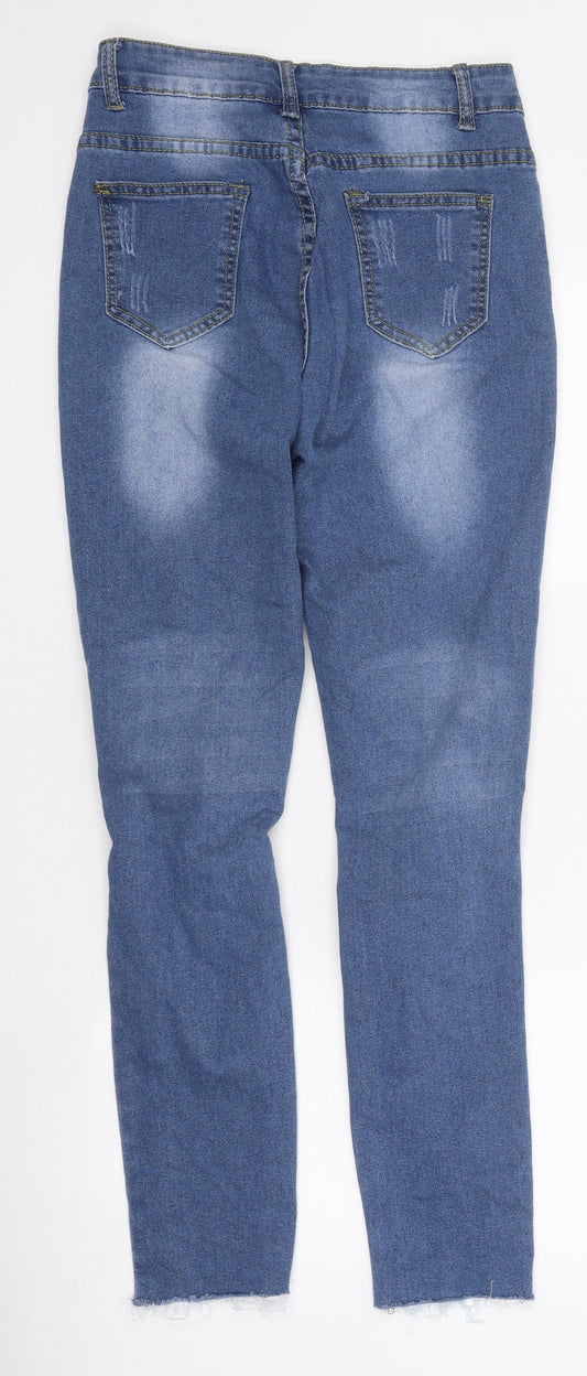 Preworn Womens Blue 100% Cotton Skinny Jeans Size S L30 in Regular Zip - Distressed Look