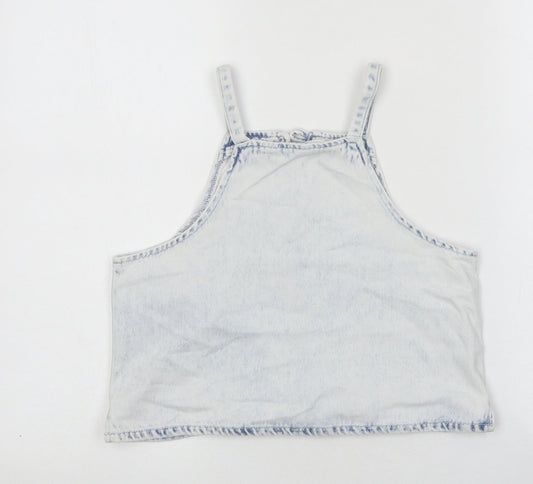 Zara Girls Blue 100% Cotton Basic Tank Size 11-12 Years Square Neck Button