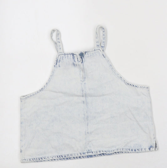 Zara Girls Blue 100% Cotton Basic Tank Size 11-12 Years Square Neck Button