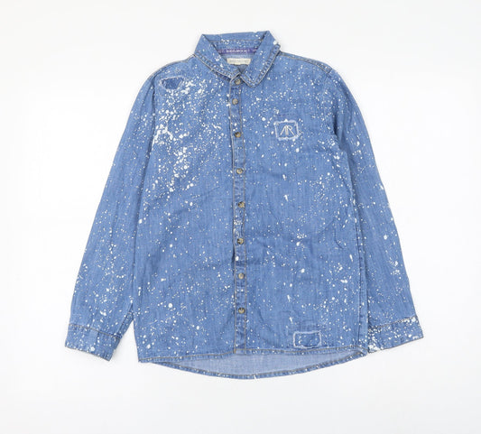 Angel & Rocket Girls Blue Geometric Cotton Basic Button-Up Size 11 Years Collared Button - Splatter