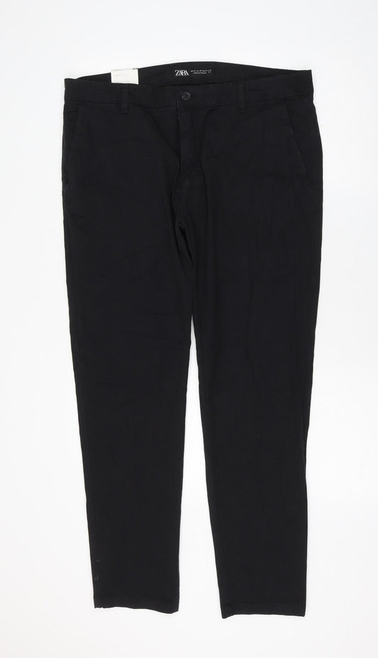 Zara Womens Black Cotton Trousers Size 36 in L30 in Regular Zip