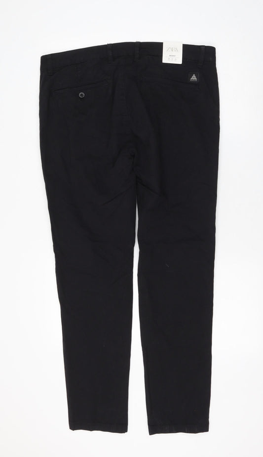 Zara Womens Black Cotton Trousers Size 36 in L30 in Regular Zip