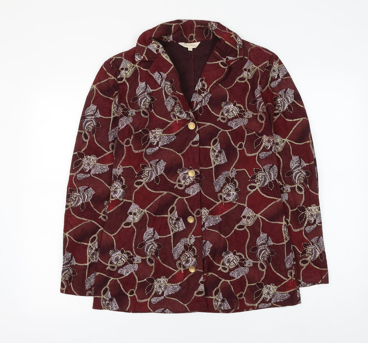 Daxon Womens Red Floral Jacket Blazer Size 12 Button