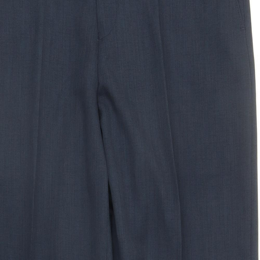 BHS Mens Blue Polyester Dress Pants Trousers Size 36 in L30 in Regular Zip