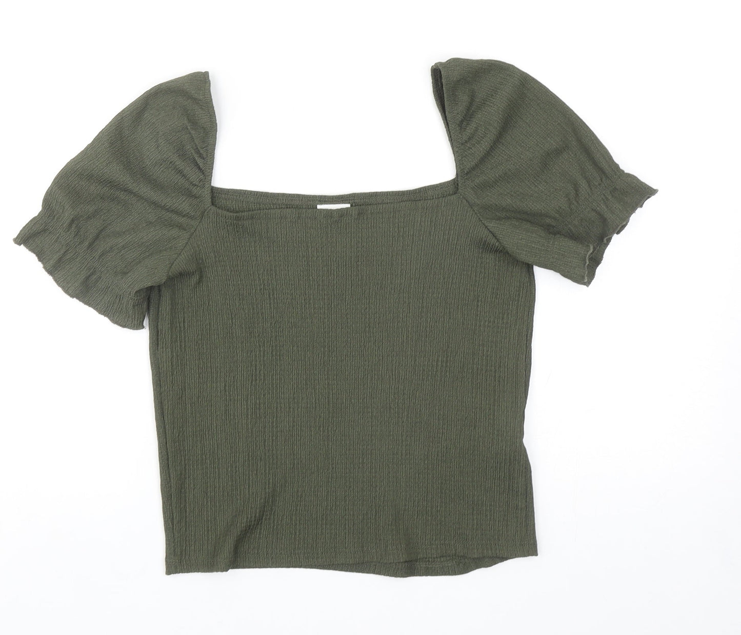 H&M Womens Green Polyester Cropped Blouse Size S Square Neck