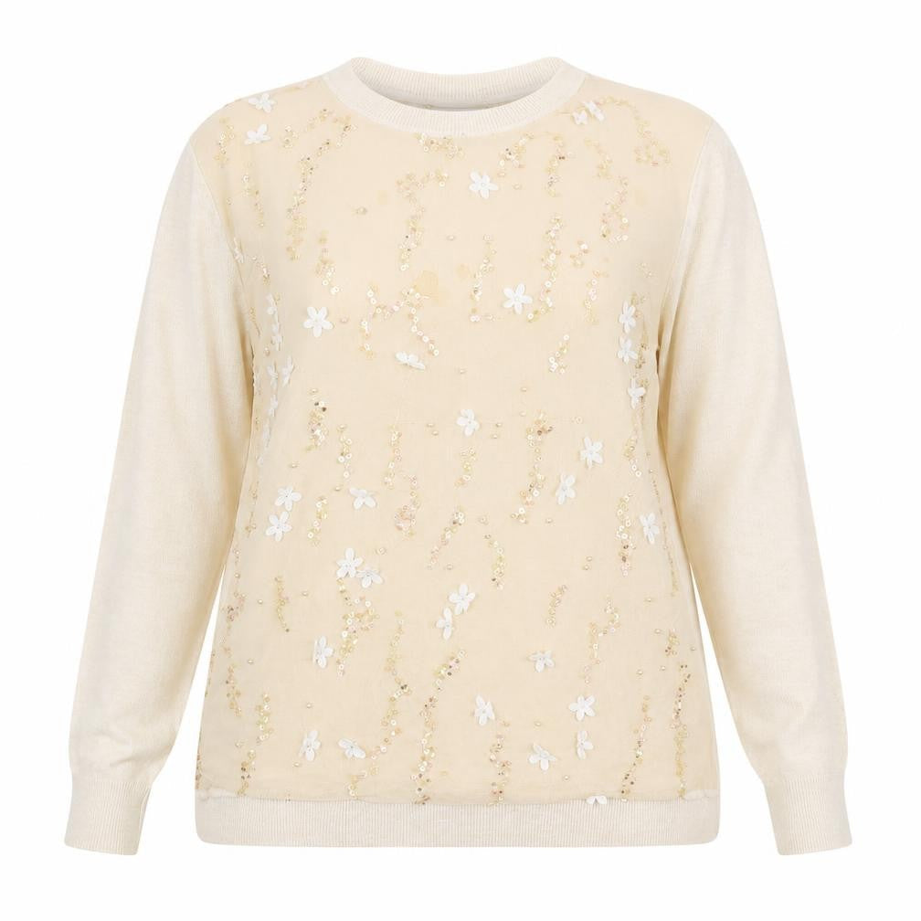 RJR. John Rocha Womens Ivory Round Neck Cotton Pullover Jumper Size 18 - Flower Mesh Detail
