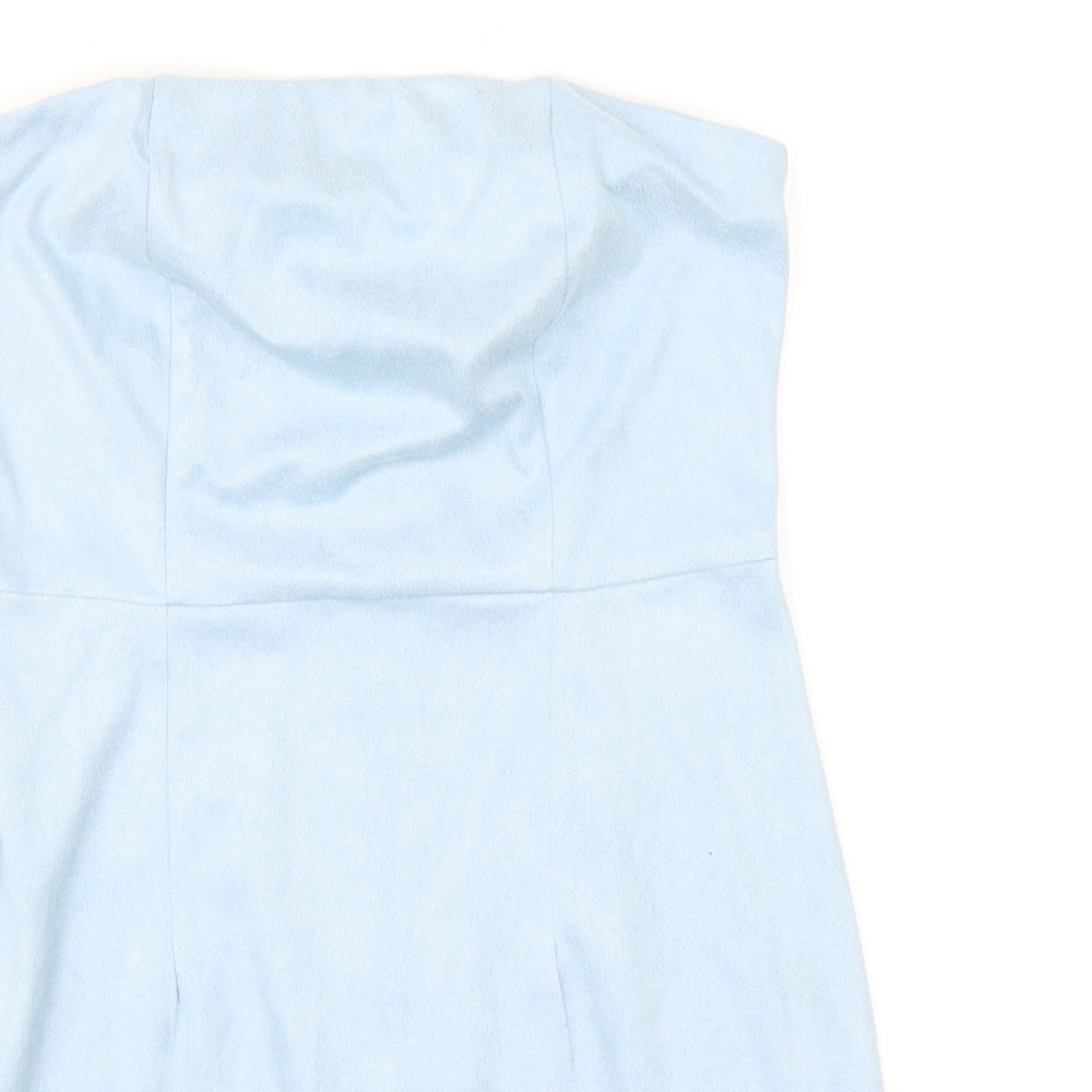 PRETTYLITTLETHING Womens Blue Polyester Basic Blouse Size 8 Square Neck - Bandeau Top