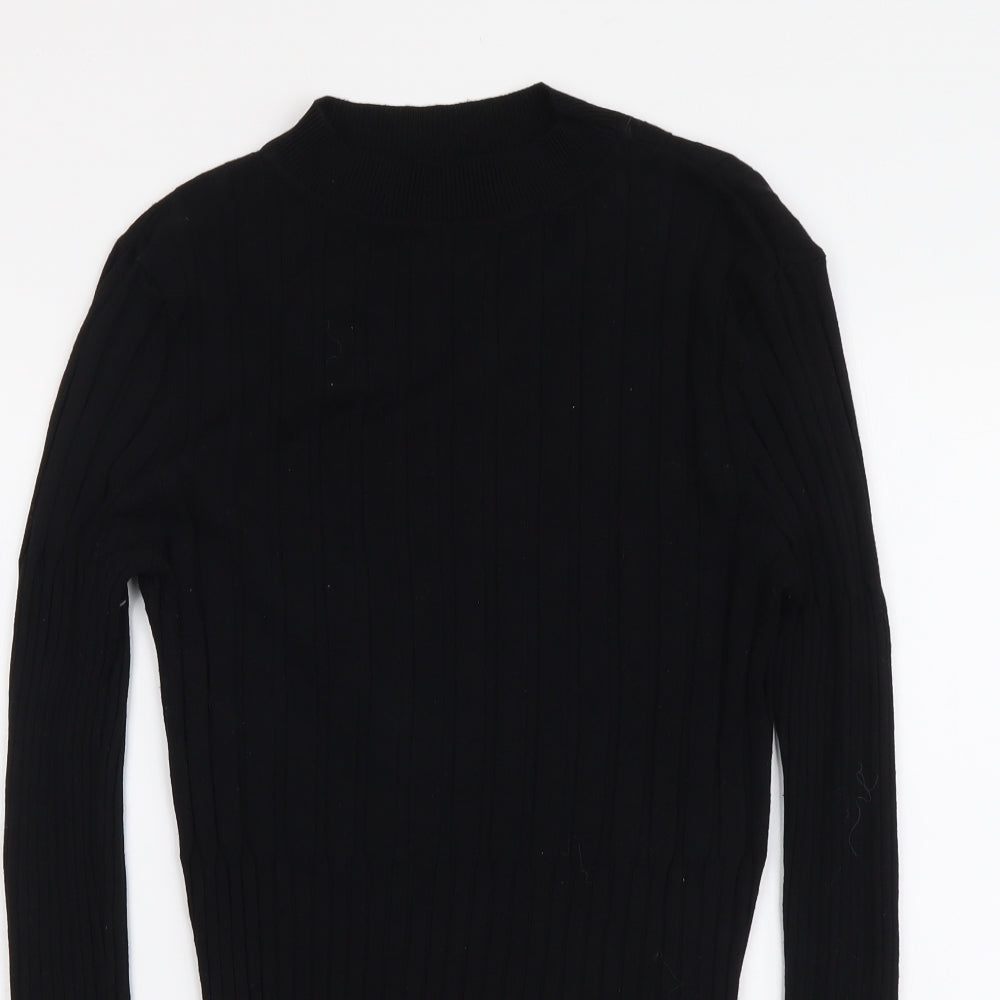 Brave Soul Womens Black Mock Neck Viscose Henley Jumper Size L