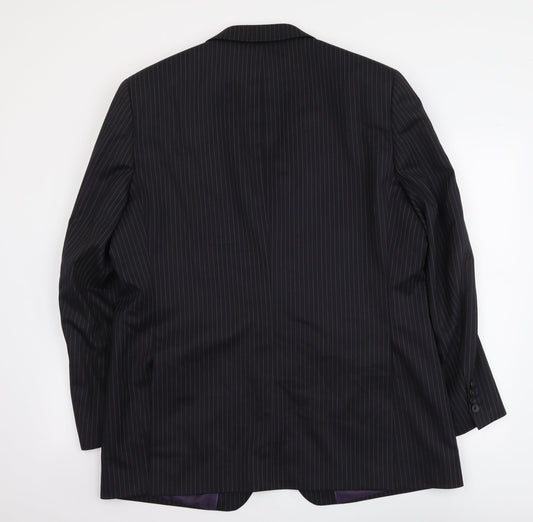 Lee Greenwood Mens Black Striped Wool Jacket Suit Jacket Size L