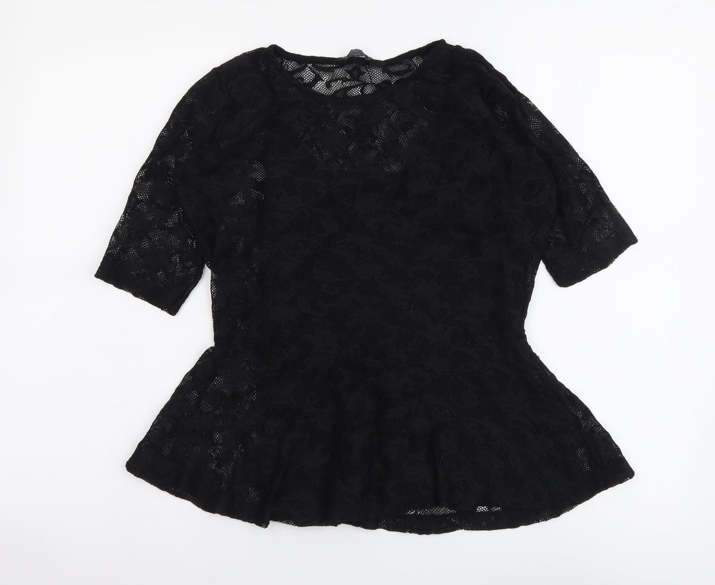 Dorothy Perkins Womens Black Polyester Basic Blouse Size 10 Round Neck