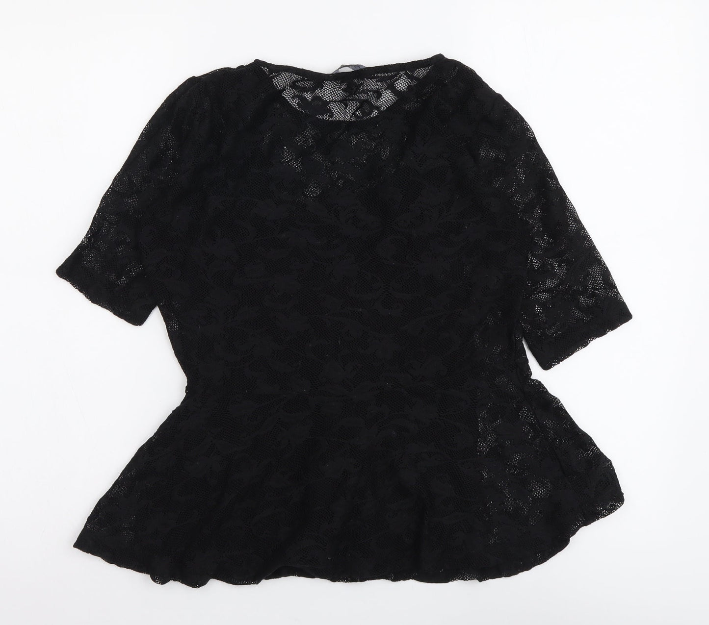 Dorothy Perkins Womens Black Polyester Basic Blouse Size 10 Round Neck