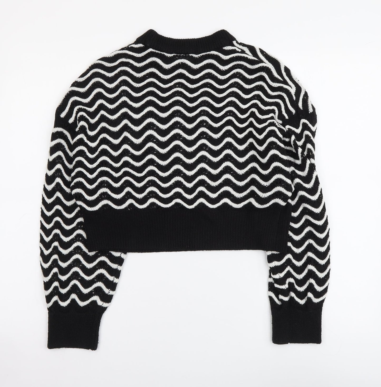 H&M Womens Black Round Neck Striped Acrylic Pullover Jumper Size XS