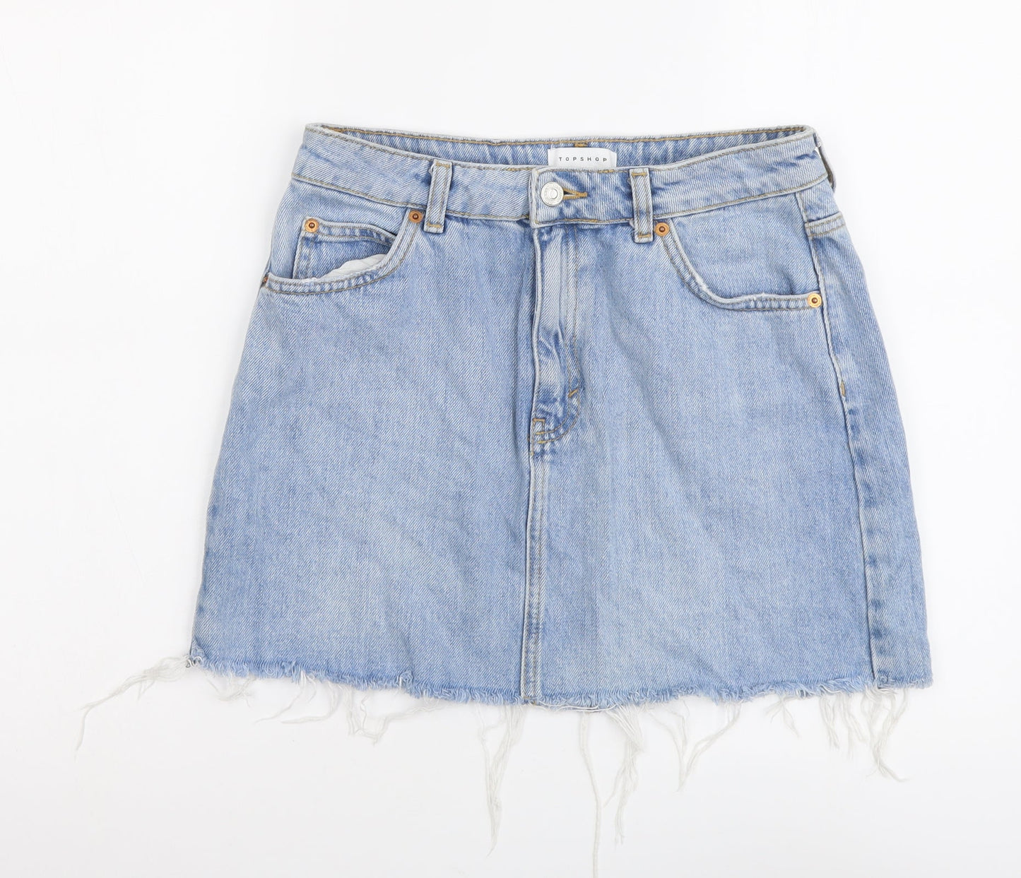 Topshop Womens Blue Cotton Maxi Skirt Size 10 Button