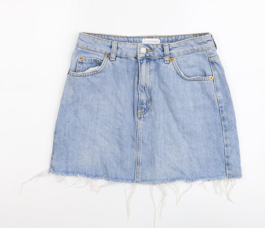 Topshop Womens Blue Cotton Maxi Skirt Size 10 Button