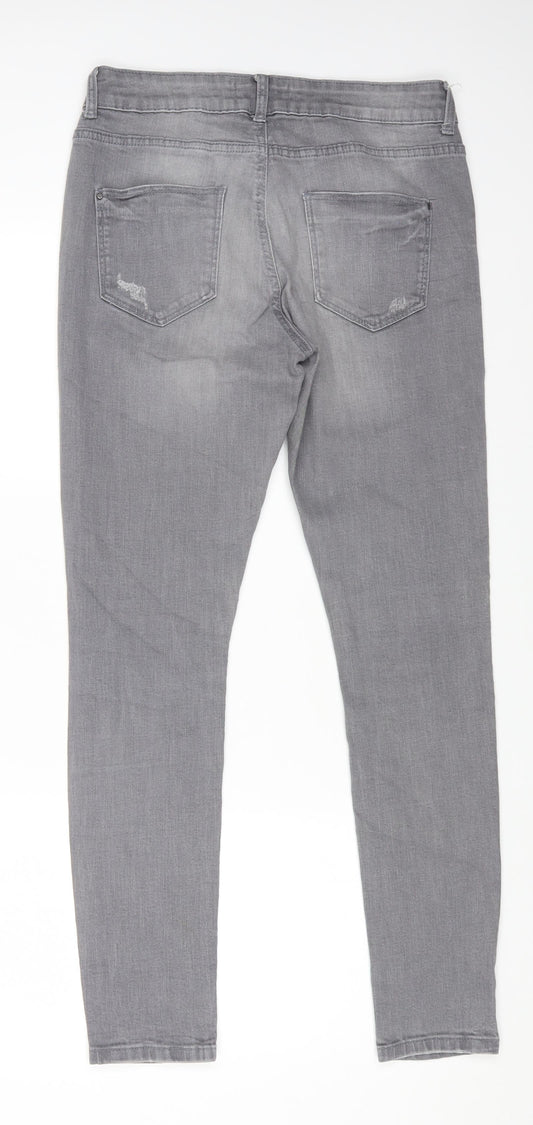 Casey Womens Grey Cotton Straight Jeans Size 10 L28 in Regular Zip