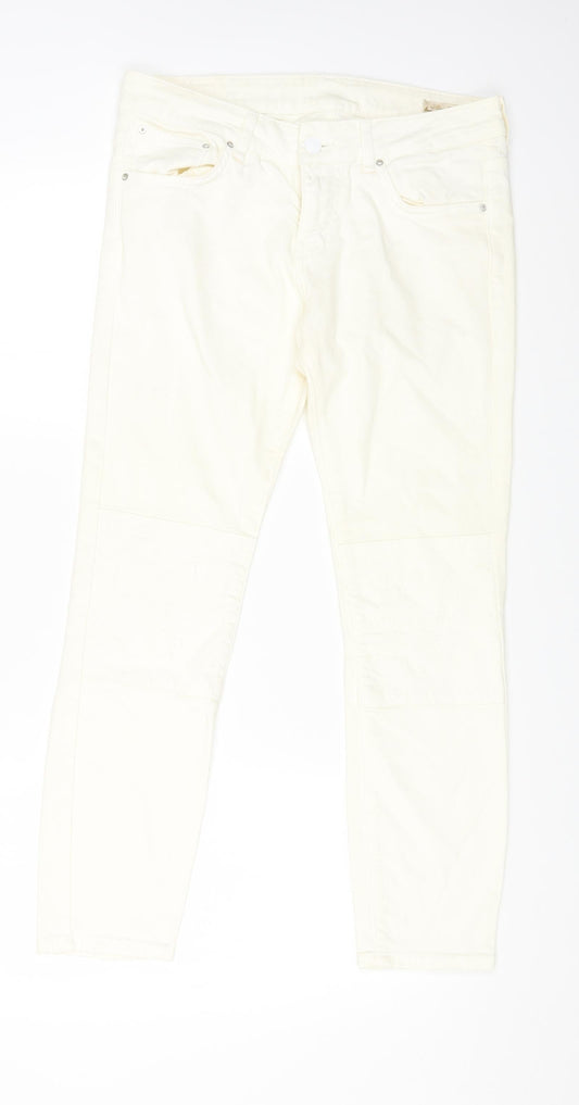 leana woaman Womens White Cotton Straight Jeans Size 28 in L24 in Regular Zip