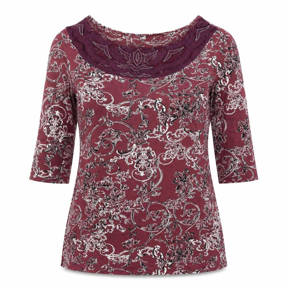 NEXT Womens Red Floral Polyester Tunic T-Shirt Size 10 Boat Neck - Lace Detail