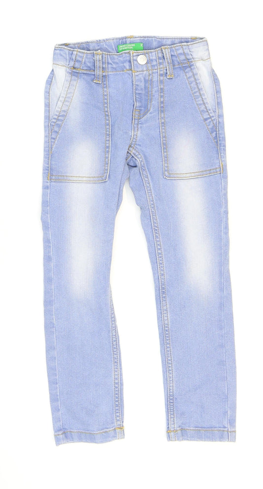 United Colours of Benetton Boys Blue Cotton Skinny Jeans Size XS Regular Button - Washed look 17in inside leg