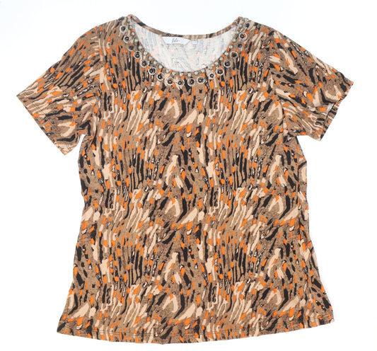 Isle Womens Brown Animal Print 100% Cotton Basic T-Shirt Size 14 Round Neck - Size 14/16