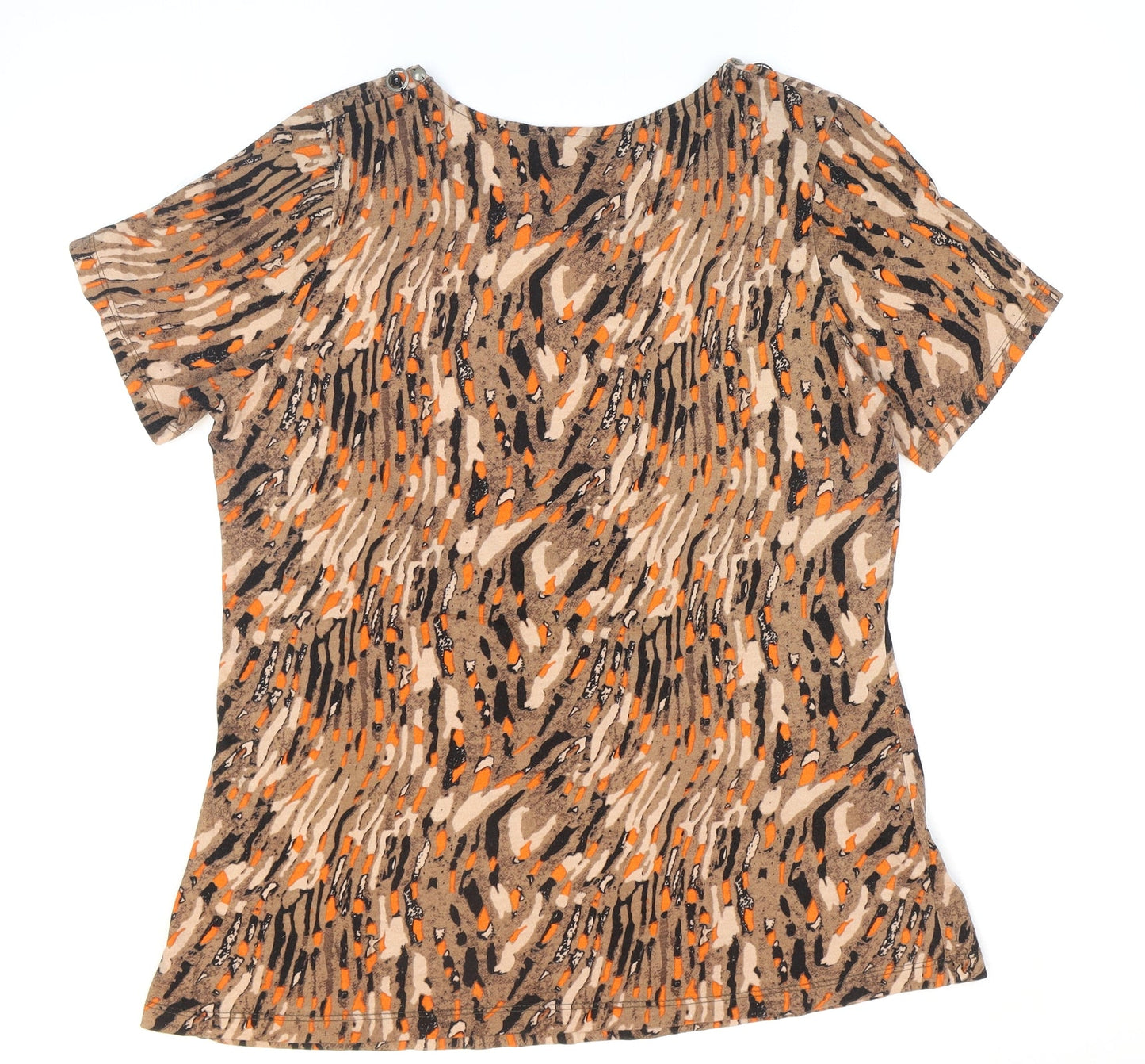 Isle Womens Brown Animal Print 100% Cotton Basic T-Shirt Size 14 Round Neck - Size 14/16