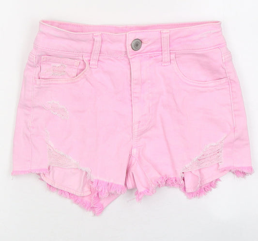 American Outfitters Womens Pink 100% Cotton Hot Pants Shorts Size 4 L10 in Regular Zip