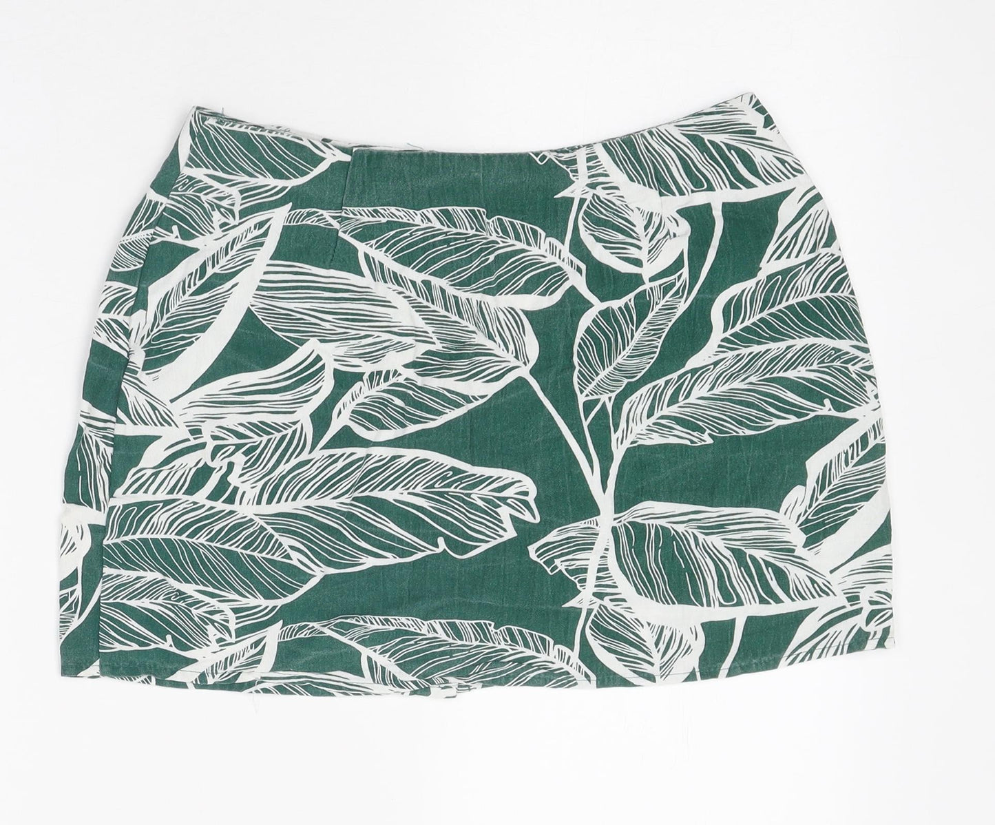 Preworn Womens Green Floral Polyester Mini Skirt Size M Button