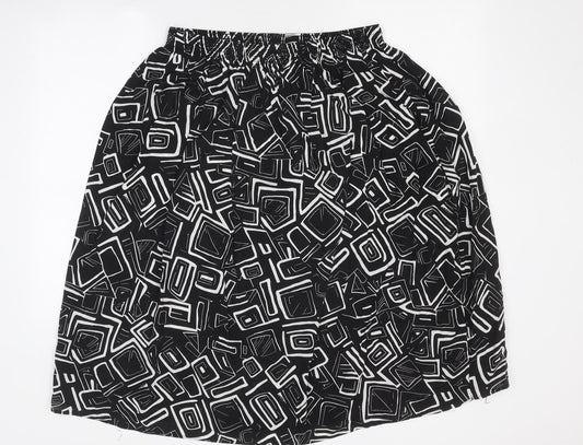 Preworn Womens Black Geometric Polyester A-Line Skirt One Size