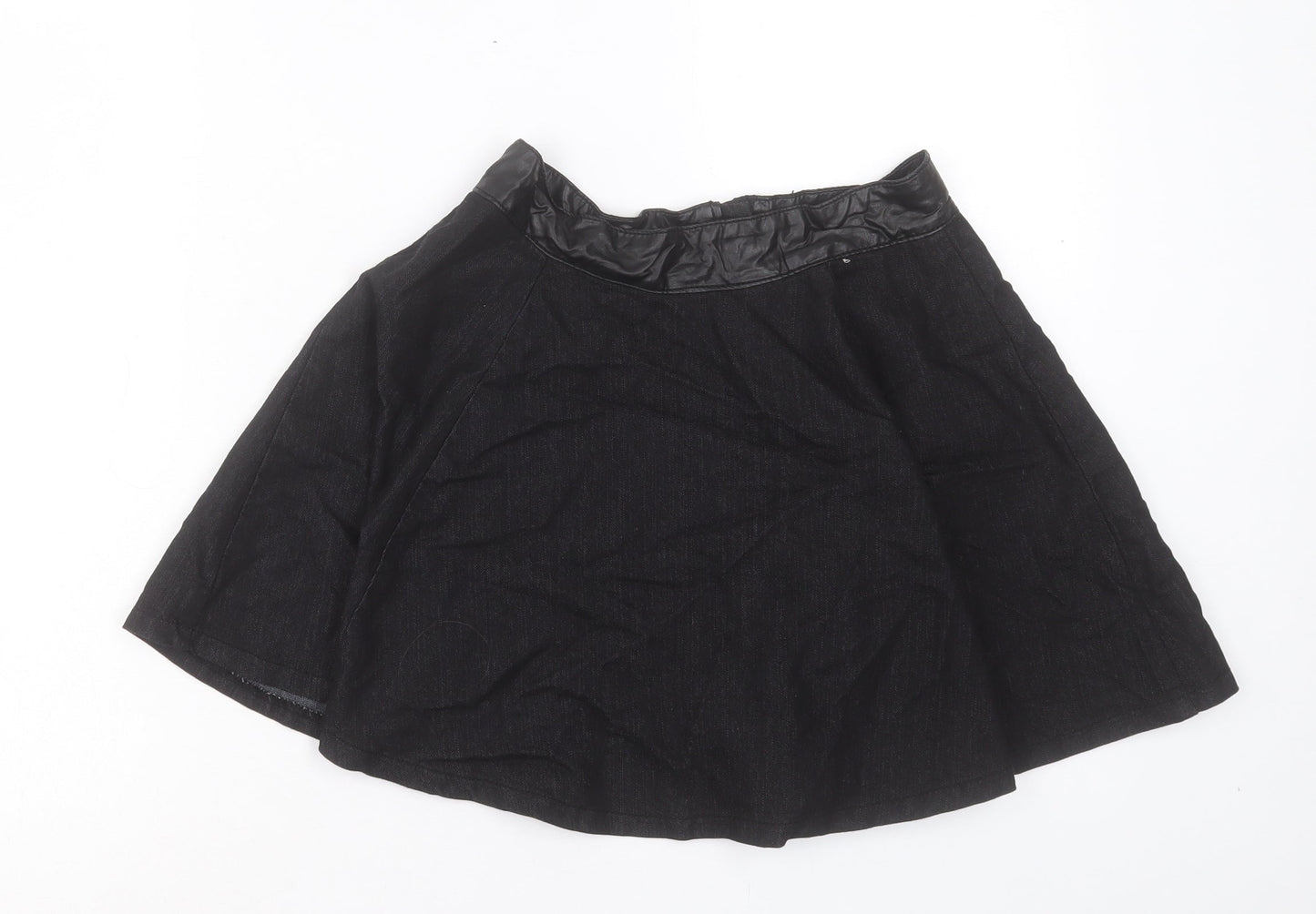 Denim & Co. Womens Black Cotton Skater Skirt Size 10 Zip
