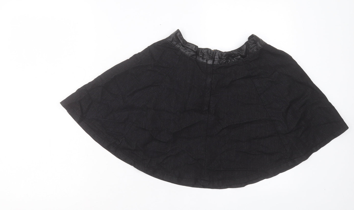Denim & Co. Womens Black Cotton Skater Skirt Size 10 Zip