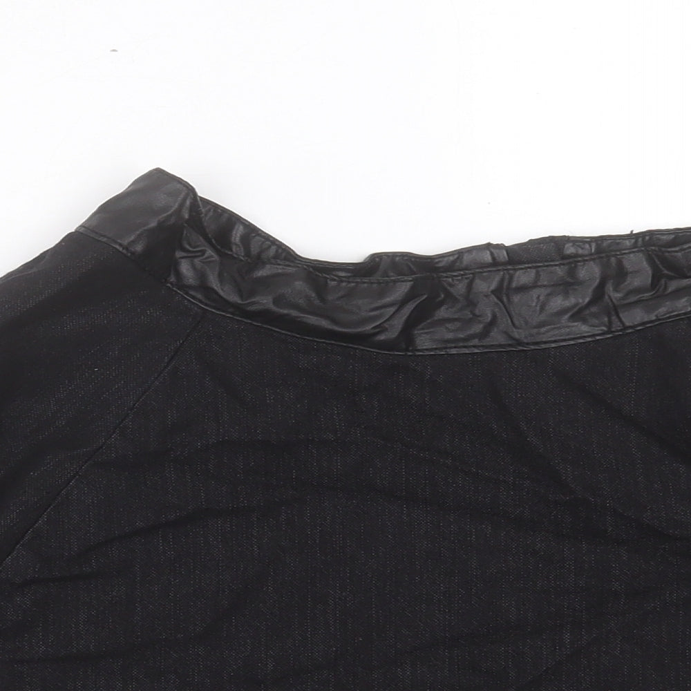 Denim & Co. Womens Black Cotton Skater Skirt Size 10 Zip