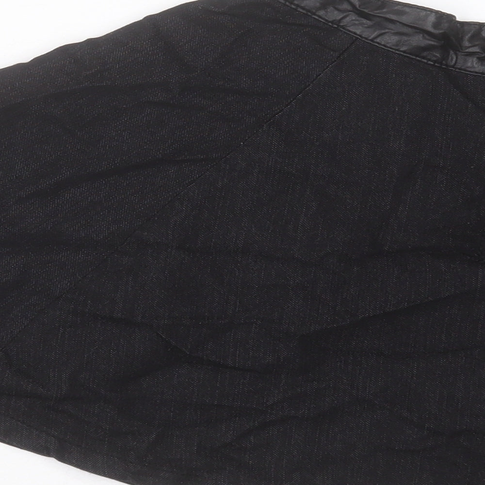 Denim & Co. Womens Black Cotton Skater Skirt Size 10 Zip