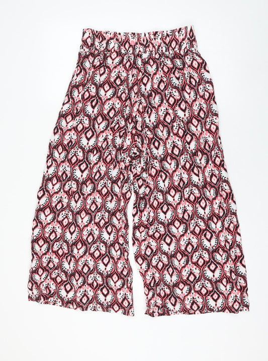 Marks and Spencer Womens Pink Geometric Viscose Cropped Trousers Size 8 L22 in Regular