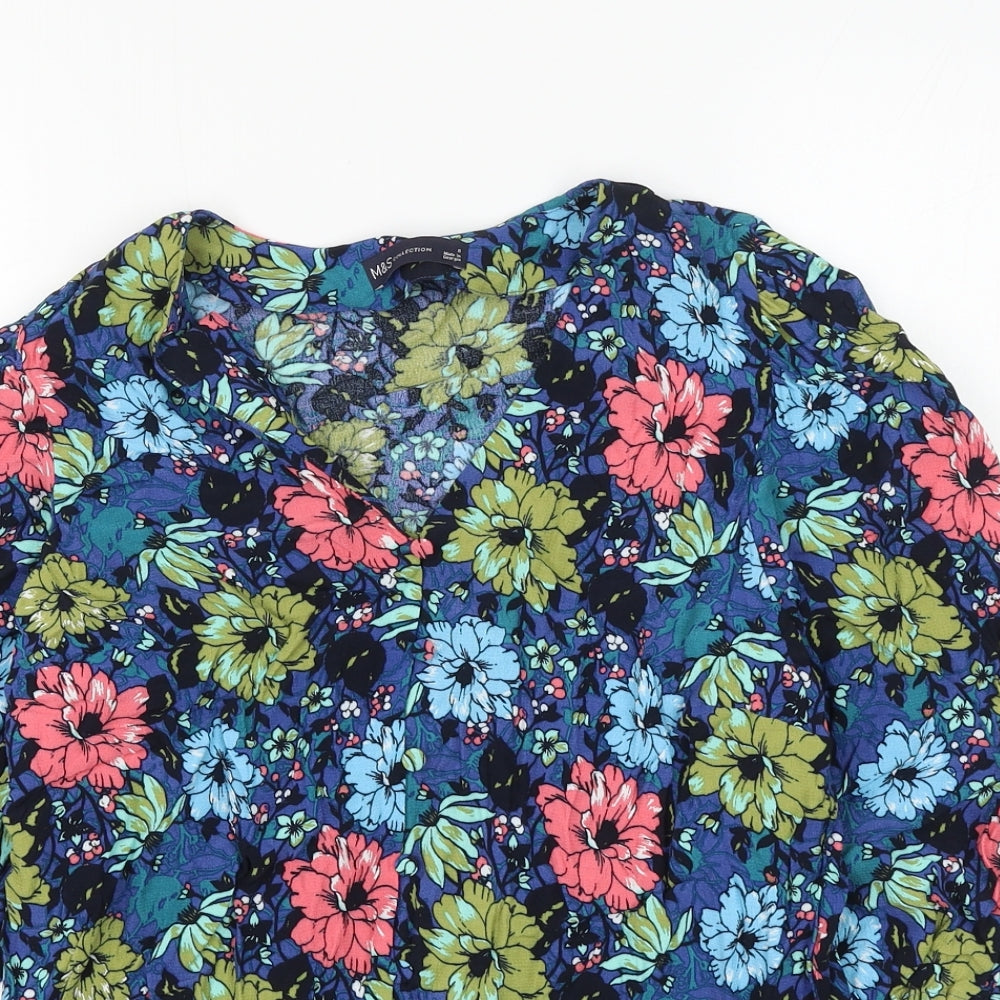 Marks and Spencer Womens Multicoloured Floral Viscose Basic Blouse Size 8 V-Neck