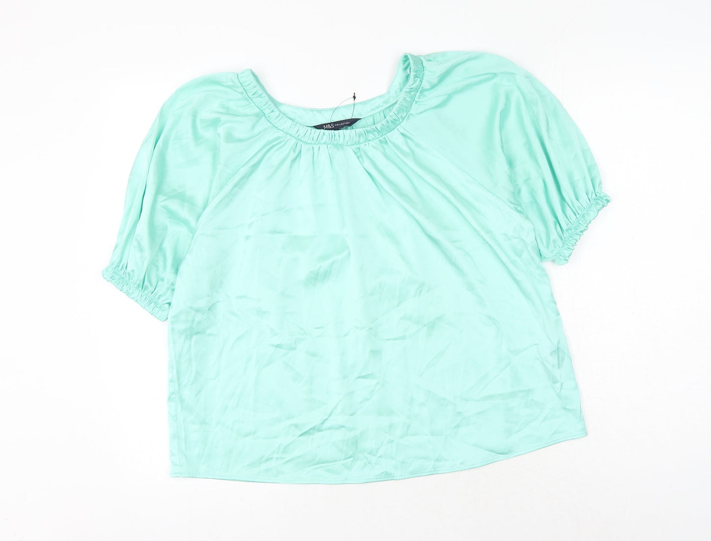 Marks and Spencer Womens Green Polyester Basic Blouse Size 6 Round Neck