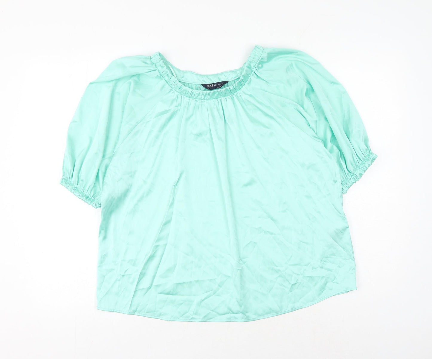 Marks and Spencer Womens Green Polyester Basic Blouse Size 8 Round Neck