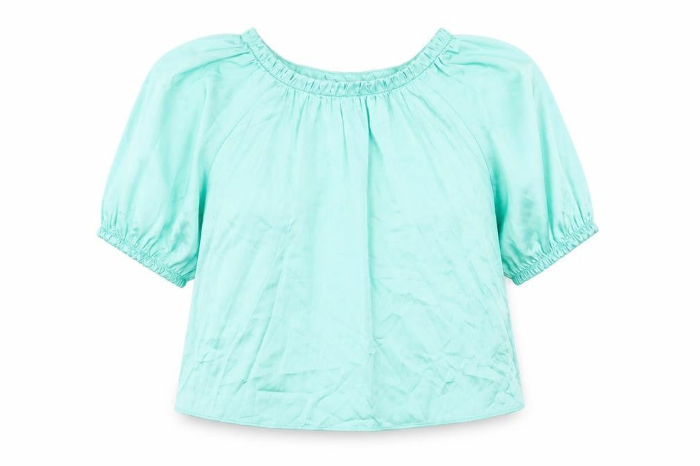 Marks and Spencer Womens Green Polyester Basic Blouse Size 8 Round Neck